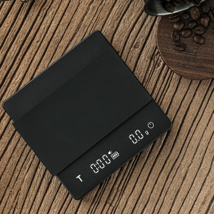 Báscula barista con temporizador Cube 2.0 de MHW-3Bomber, herramienta de precisión para preparación de café en color negro.