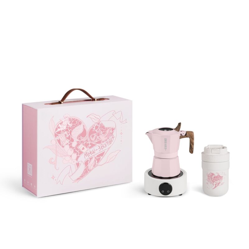 Cafetera Italiana Invertida Rosa, Set de Regalo | MHW3Bomber