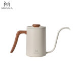 Tetera pour over MUVNA blanca de 600 ml con mago de madera y cuello de cisne