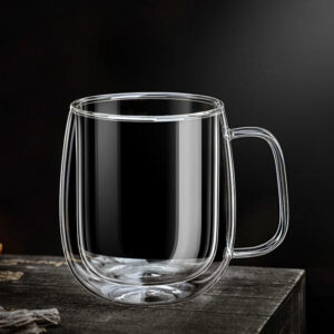 Taza térmica vidrio doble pared ovalada 450 ml
