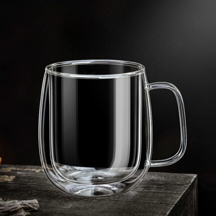 Taza térmica vidrio doble pared ovalada 450 ml
