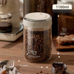 Frasco de vidrio para café de 1100 ml con medidas de 11.2 x 16 cm