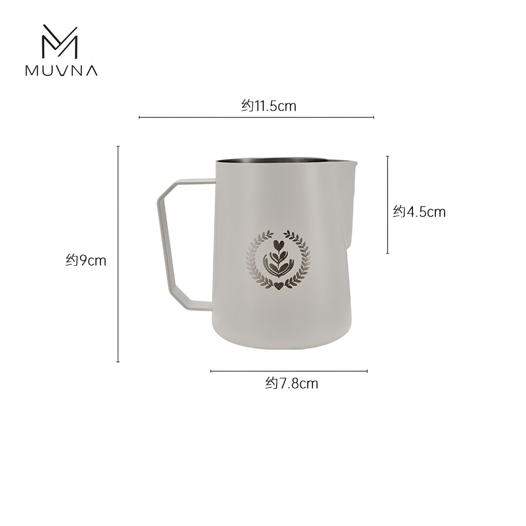 jarra-arte-latte-muvna-blanco-350ml Jarra para arte latte MUVNA blanco de 350ml con pico afilado para trazos nítidos y detallados